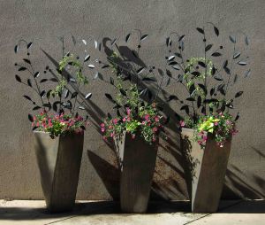 Metal sculptures and living plants